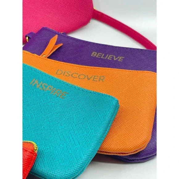 New Joy Mangano (5) Piece Zipper Pouch Set Neon Colors Travel Storage Cases - Picture 10 of 14